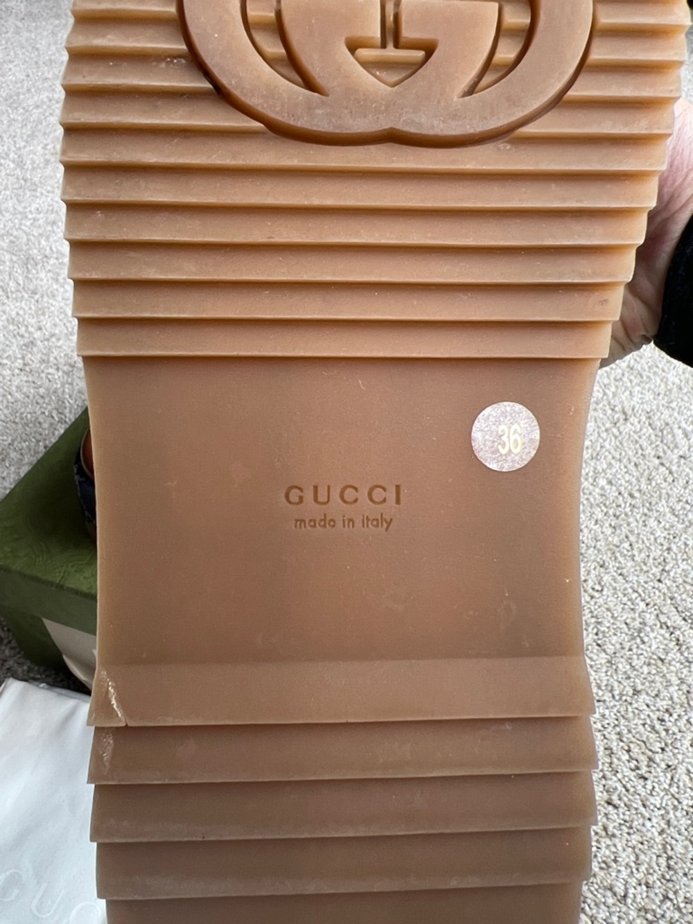 Gucci Angelina Denim GG Logo Platform Slide Sandals - Blue/Brown NIB - Picture 5 of 11